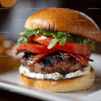 Gourmet Cheeseburger with Bacon Ripe Tomato and Lettuce
