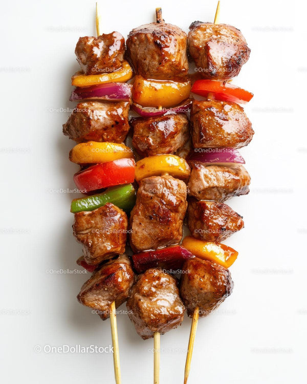 Colorful Meat and Vegetable Skewers for Barbecue Party
