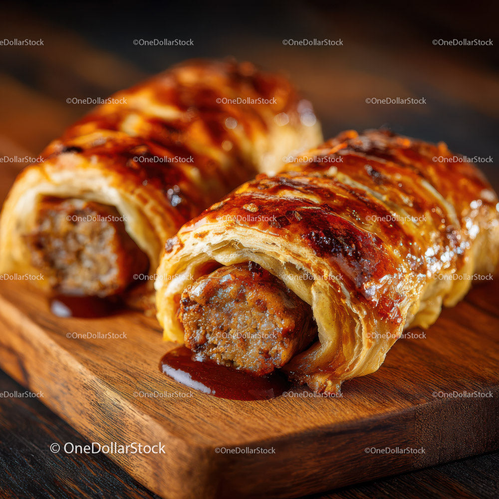Golden Sausage Rolls Wrapped in Flaky Puff Pastry