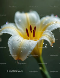 Close-up of a White Lily with Water Droplets in Nature