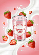 Strawberry Yogurt Can Surrounded by Fresh Berries and Cream