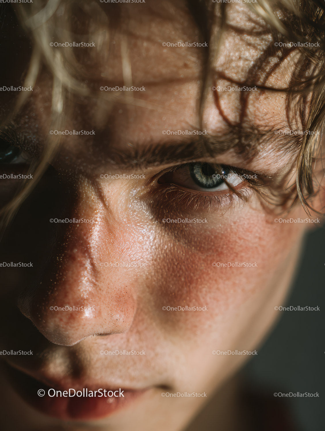 Detailed Macro Close-up of Human Face with Intense Expression