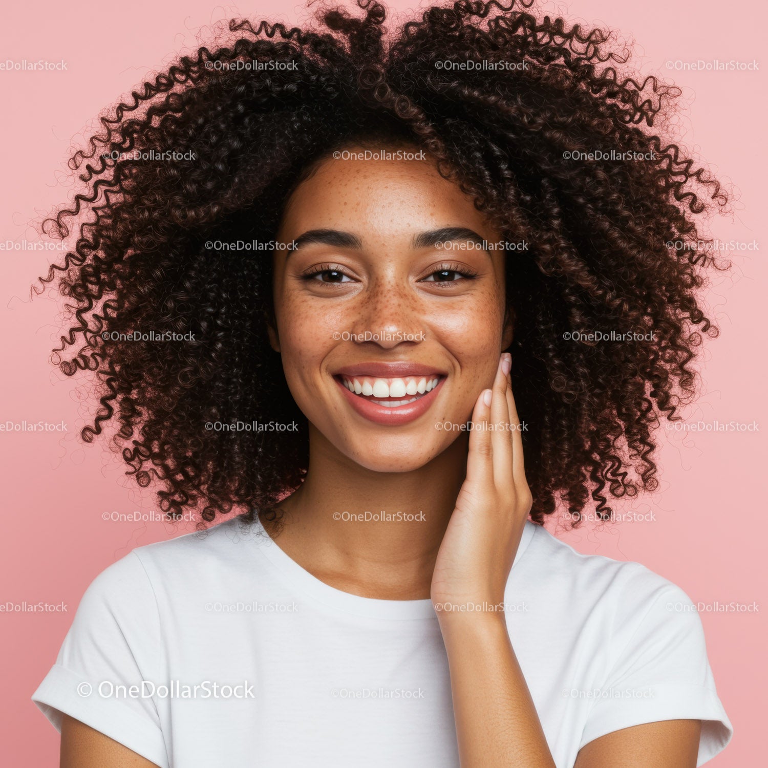 Portrait of a Happy Young Woman with Curly Hair and Bright Smile