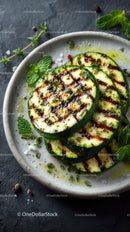 Grilled Zucchini Slices with Herbs on Slate Plate