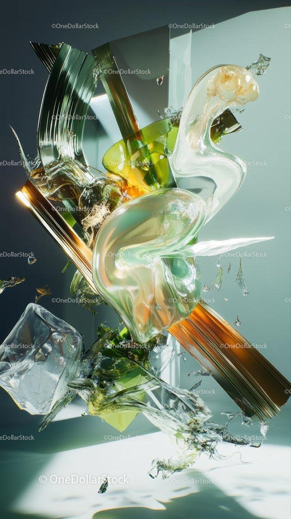 Abstract Glass and Fragmented Debris with Colorful Reflections