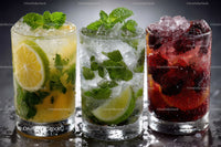 Assorted Refreshing Summer Cocktails with Fruit and Mint