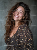Confident Smiling Woman With Wavy Hair in Casual Wear