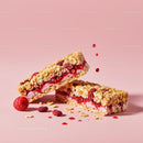 Granola Bars with Raspberry and Yogurt Filling on Pink