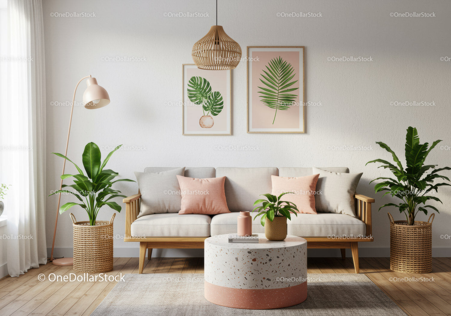 Bright living room with neutral tones and natural decor