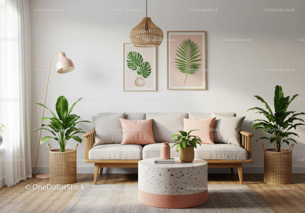 Bright living room with neutral tones and natural decor