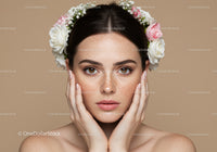 Young Woman with Freckles and Floral Crown in Elegant Portrait