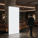 Modern lobby with illuminated blank advertising panel