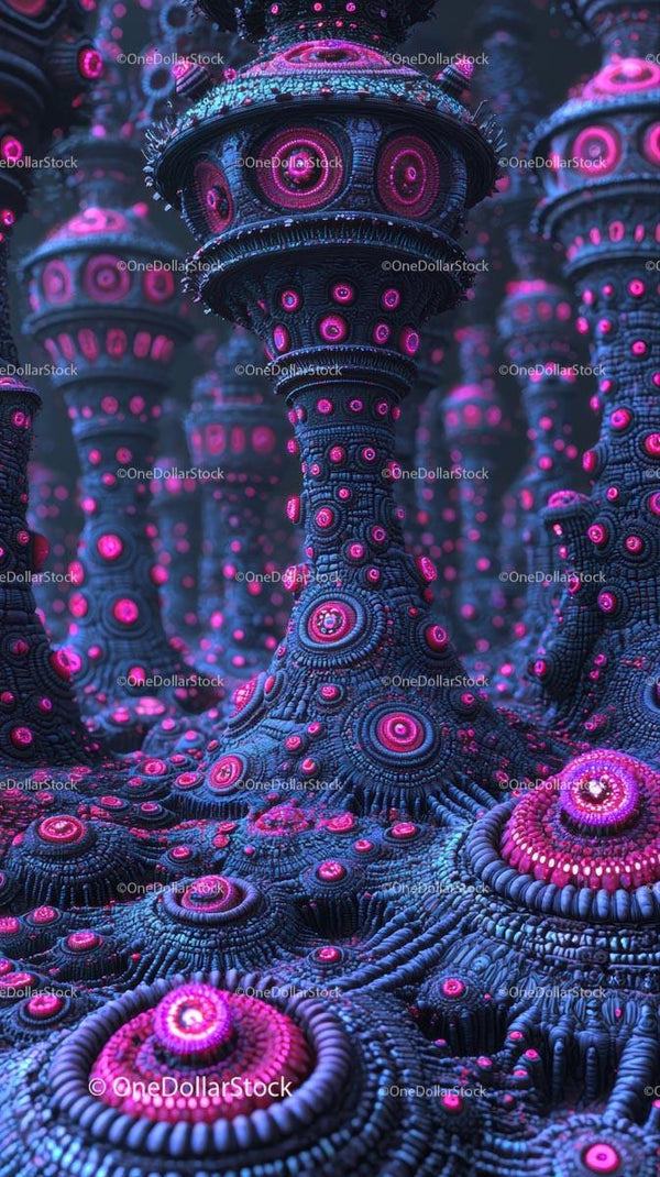Bioluminescencyjny Obcy Las Świecących Neonowych Grzybów