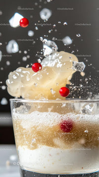 Explosive Carbonated Beverage Splash with Ice and Berries