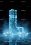 Glowing Ice Letter L Surrounded by Fog and Lights