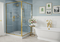 Modern bathroom with glass shower and freestanding tub