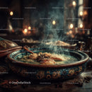 Spicy Stew with Aromatic Herbs and Exotic Spices in Rustic Setting