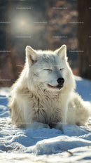 Friendly Arctic Wolf Relaxing in a Snowy Landscape
