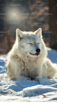 Friendly Arctic Wolf Relaxing in a Snowy Landscape