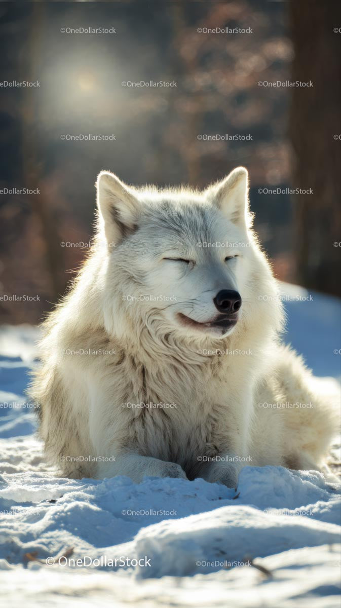 Friendly Arctic Wolf Relaxing in a Snowy Landscape
