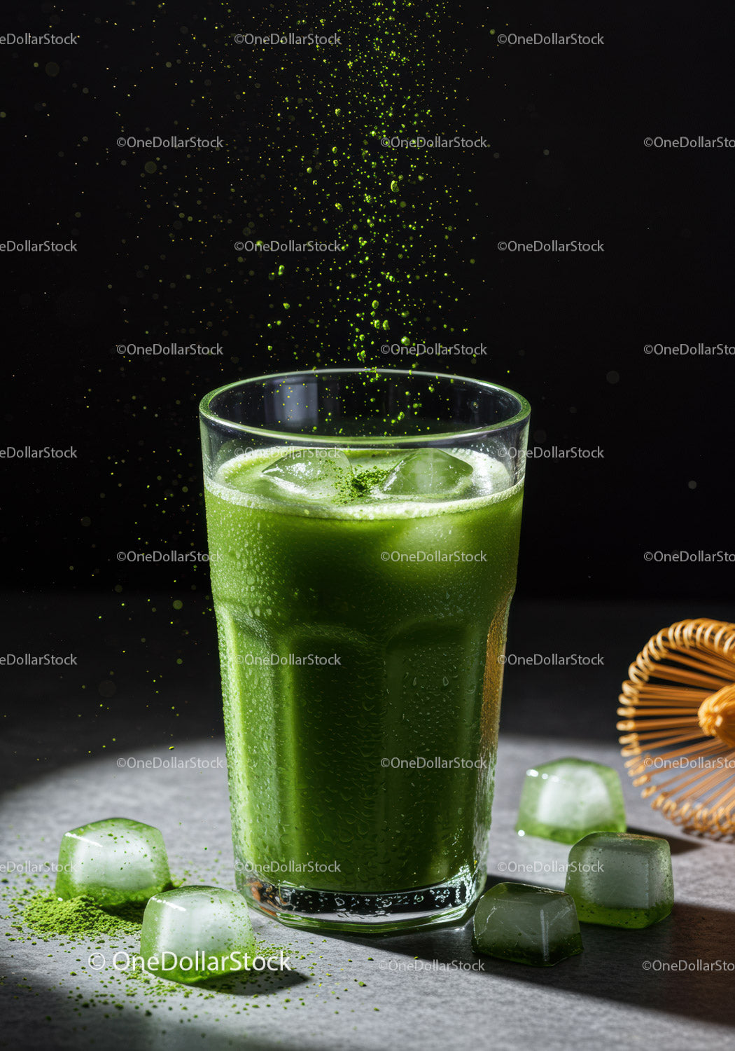 Orzeźwiająca mrożona zielona herbata matcha z posypką w proszku