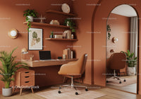 Modern warm home office with natural plant decor