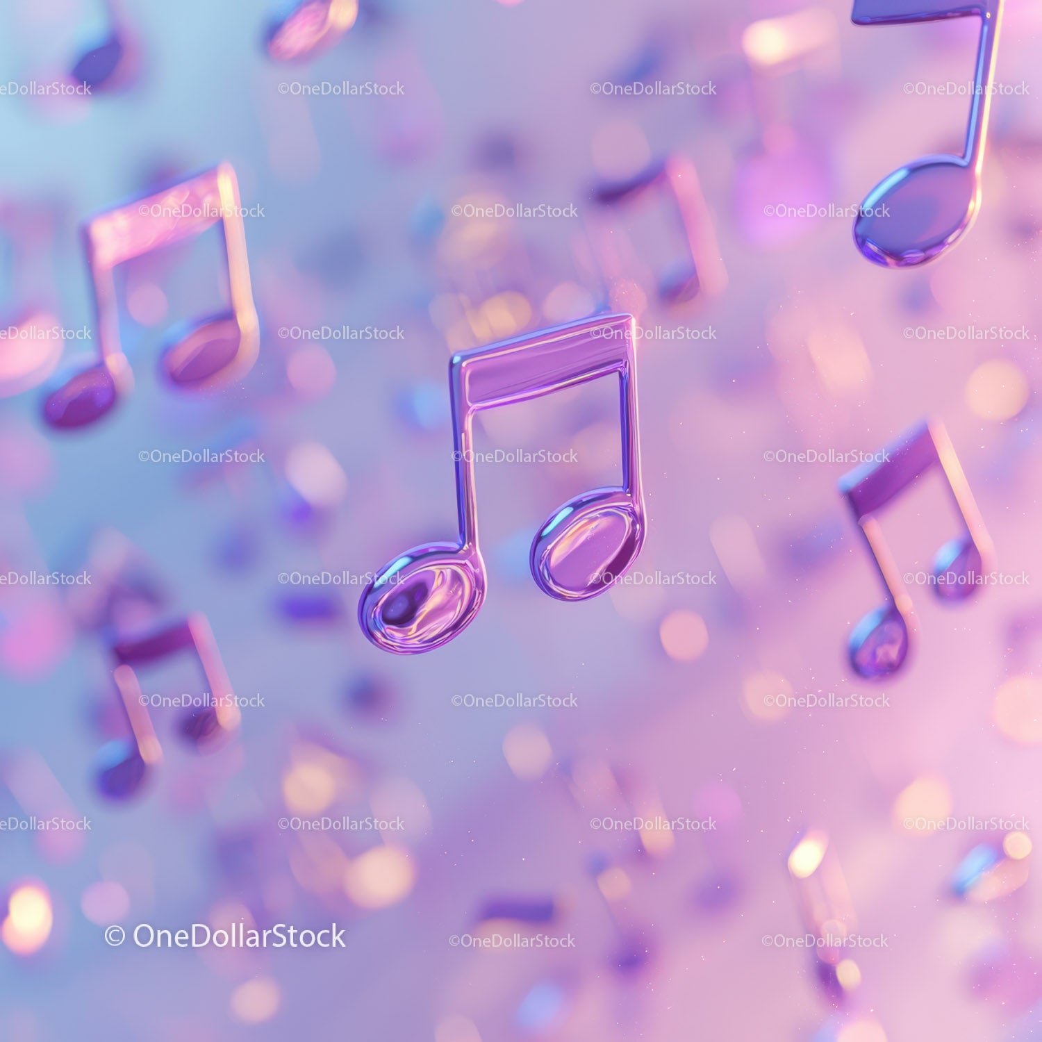 Vibrant Neon Musical Notes Floating in Colorful Abstract Background