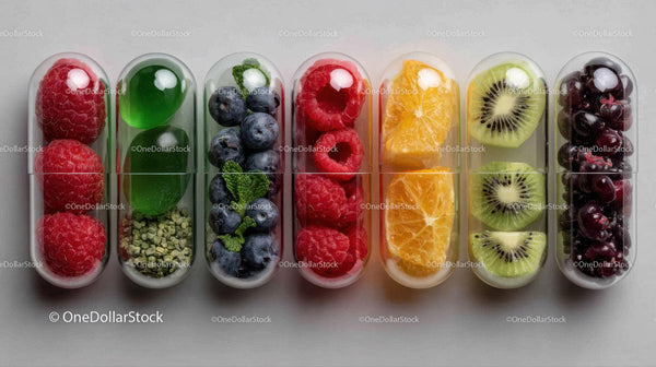 Colorful Assortment of Fresh Fruit in Capsules with Bright Juicy Colors