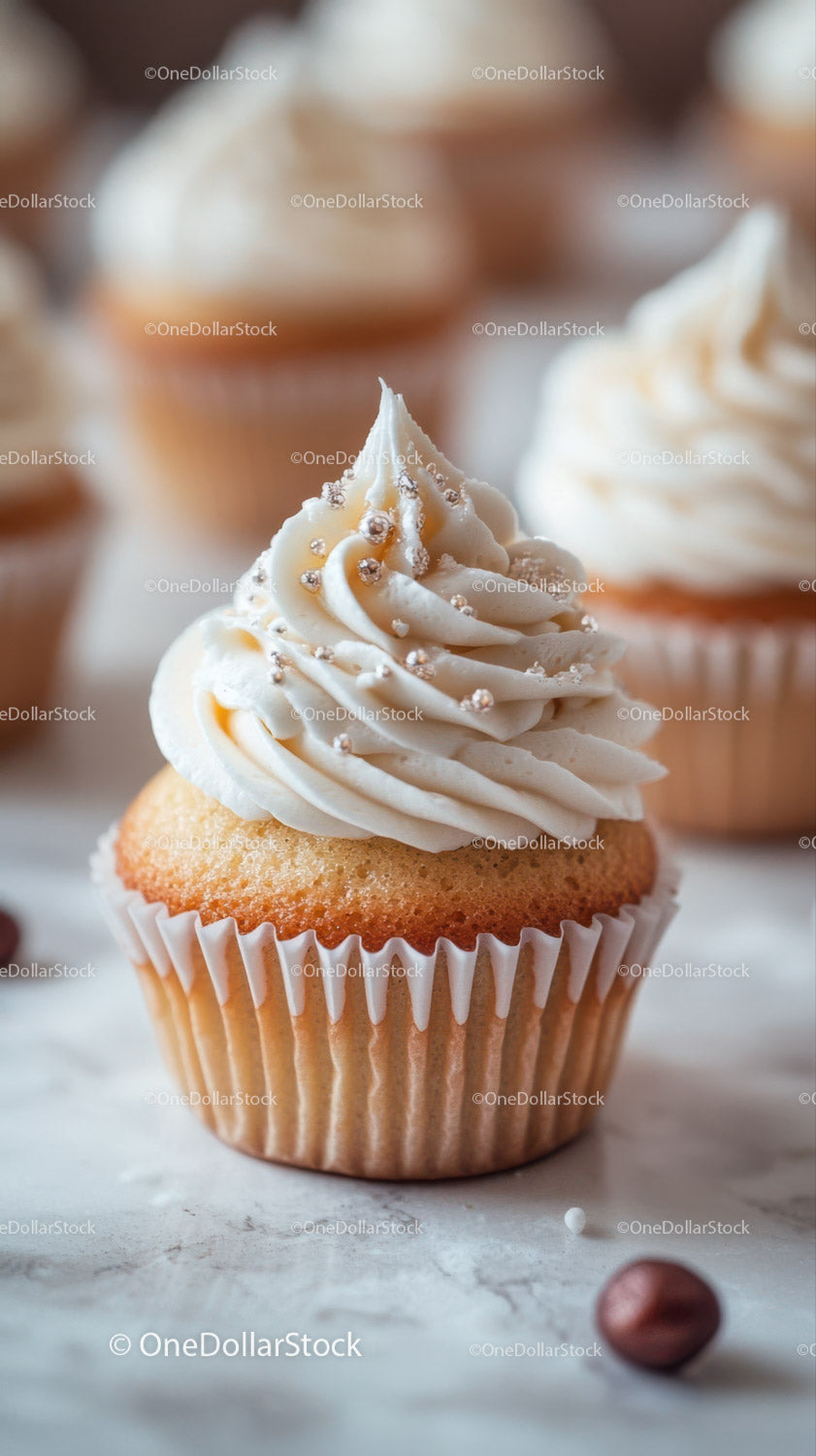 Vanilla Cupcake with Raspberry Topping on Black Serving Plate