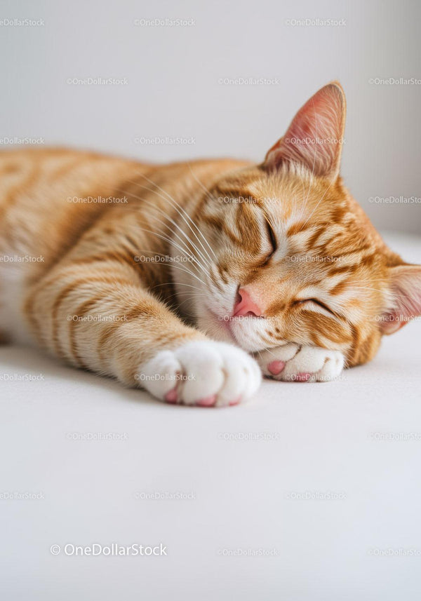 Sleeping ginger tabby cat in soft natural light