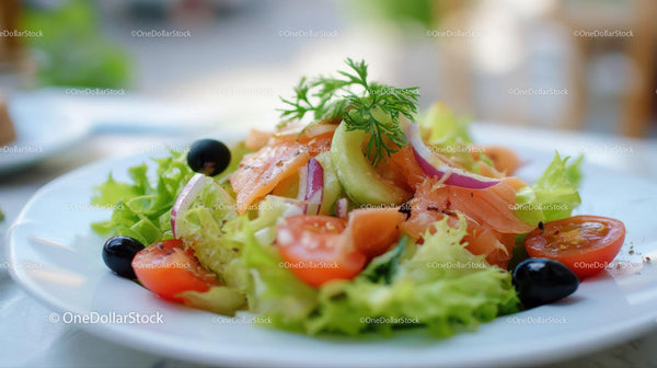 Fresh Mixed Salad with Cherry Tomatoes and Smoked Salmon
