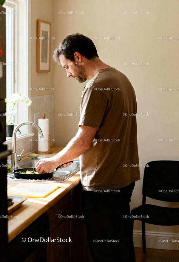 Man Preparing Healthy Meal in Cozy Kitchen