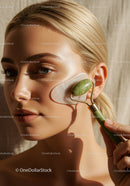 Woman Using Jade Roller for Facial Massage in Natural Skincare Routine
