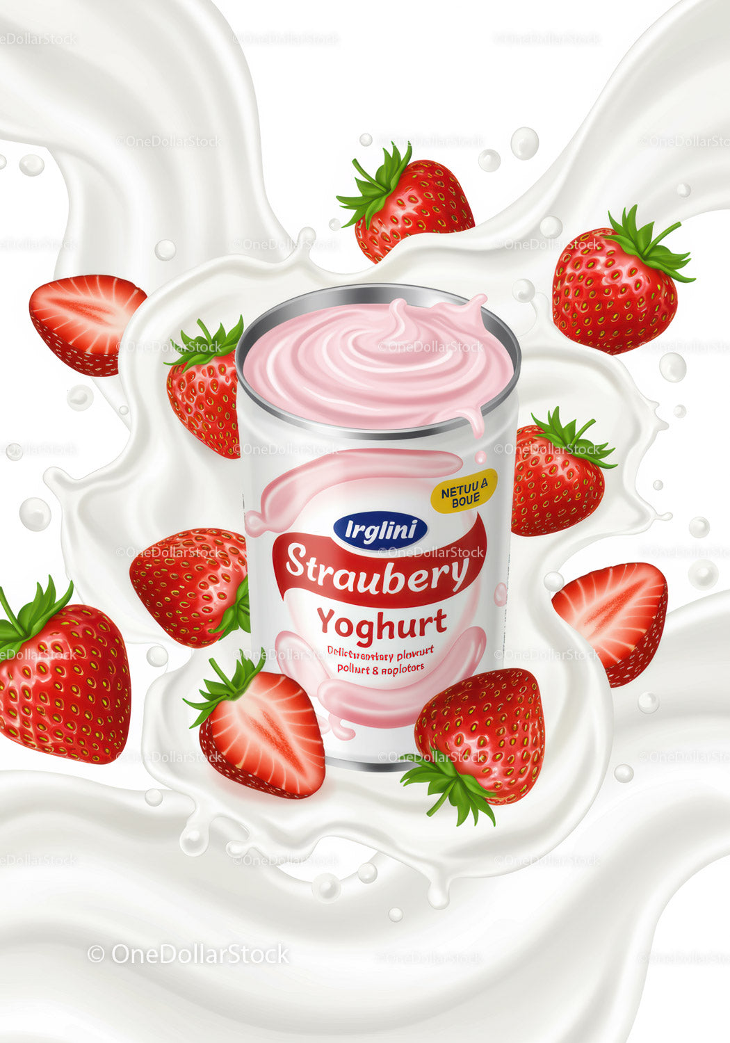 Strawberry Yogurt with Fresh Berries and Splashing Milk