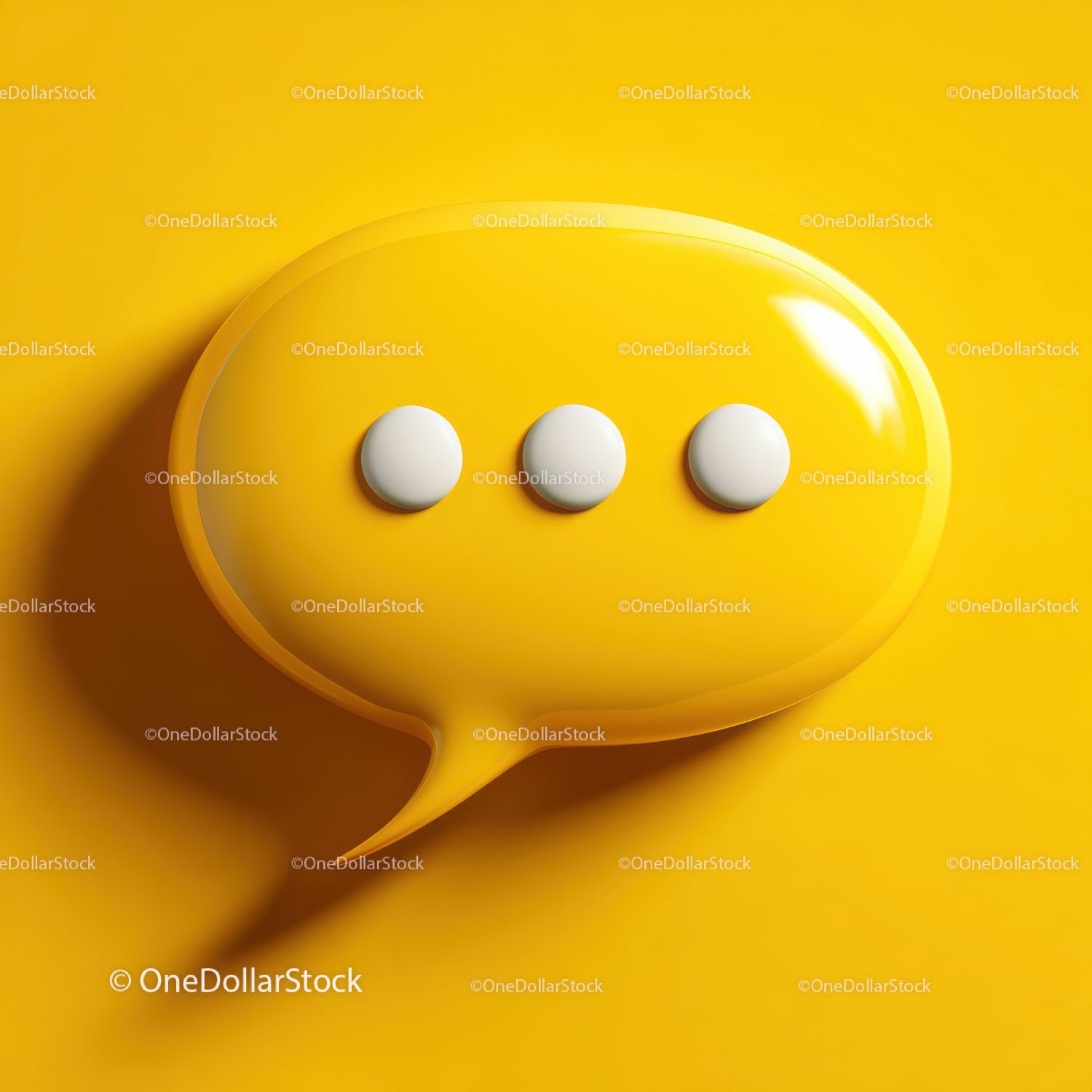 Yellow Speech Bubble with White Buttons Over Bright Yellow Background