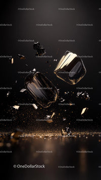 Falling Ice Cubes and Sparkling Glass in High Speed Action