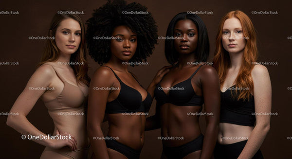 Diverse women confidently posing in minimalist lingerie