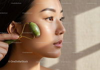 Close-up of a Woman Using Jade Roller for Skin Rejuvenation