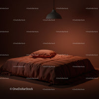 Warm Satin Bed with Pillow in Cozy Minimalist Bedroom