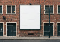 Blank Square Billboard on Vintage Brick Building Exterior