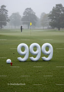 Golf course with 999 water hazard golf balls on tee