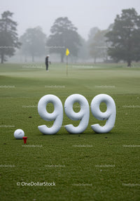 Golf course with 999 water hazard golf balls on tee