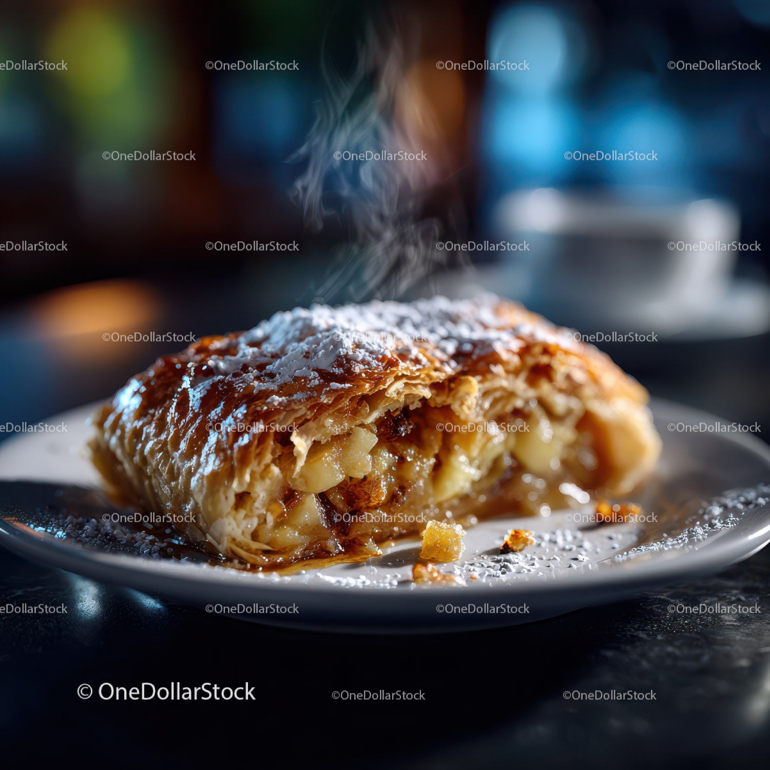 Apple Strudel Pastry with Cinnamon and Powdered Sugar