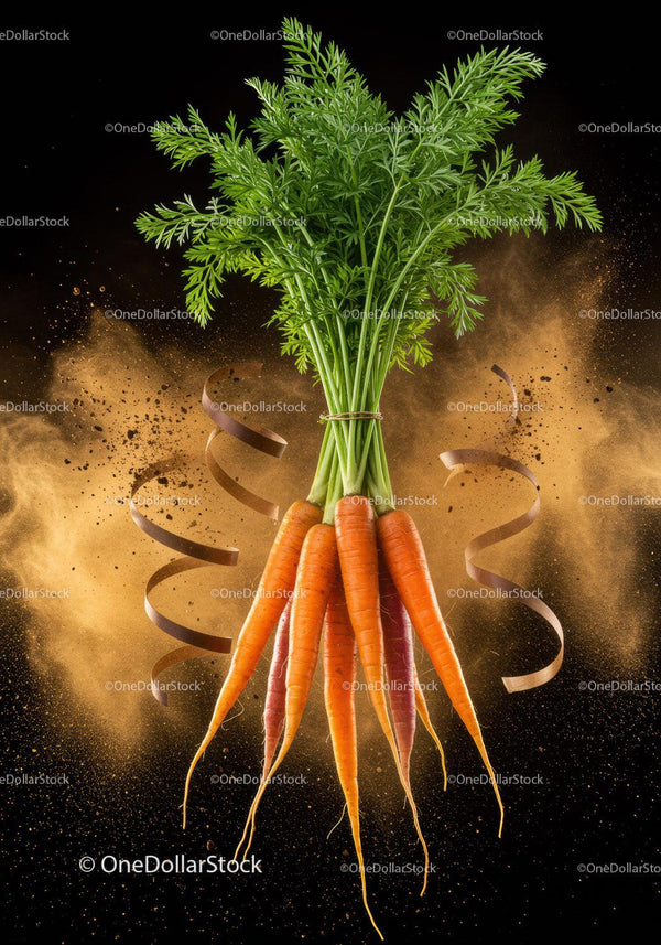 Fresh bunch of carrots with vibrant green leaves