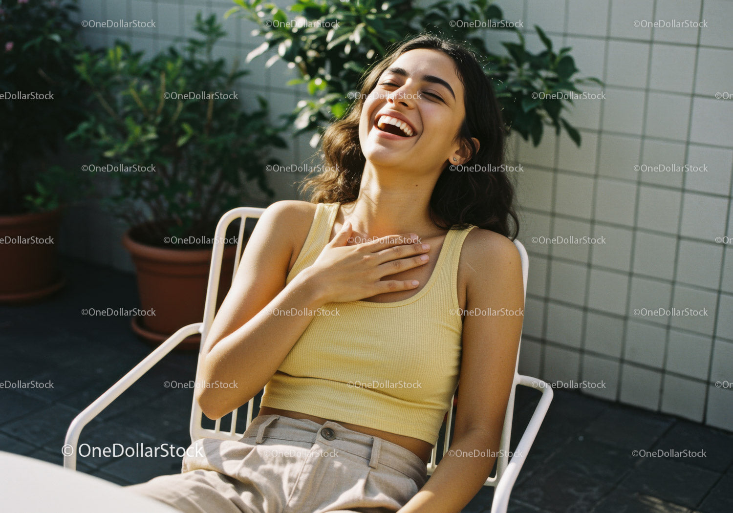 Joyful Woman Relaxing Outdoors on Sunny Summer Day