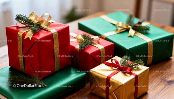 Festive Christmas Presents Wrapped in Elegant Paper
