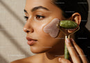 Close-Up of Woman Using Jade Facial Roller for Skin Rejuvenation