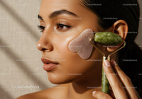 Close-Up of Woman Using Jade Facial Roller for Skin Rejuvenation