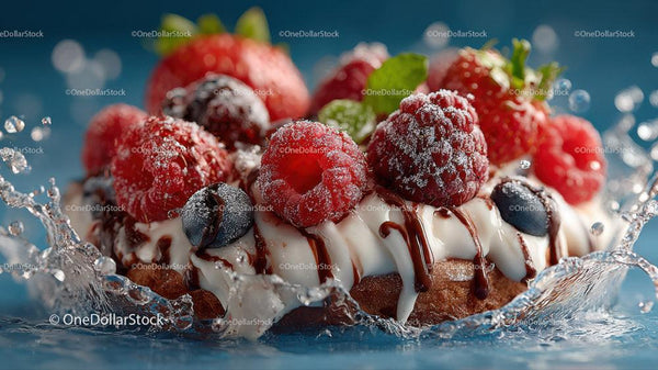 Fresh Mixed Berries with Water Splash and Chocolate Drizzle