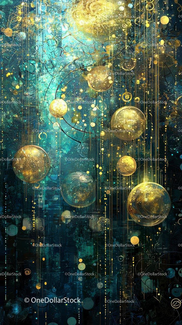 Futurystyczna Kosmiczna Scena z Świecącymi Planetami i Abstrakcyjnym Wszechświatem